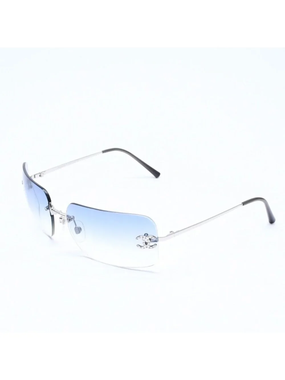 Chanel Rimless Sunglasses Rhinestone CC Logo Eyewear
